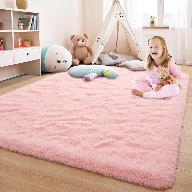 Foxmas Large Area Rugs for Living Room Bedroom 5x8 Feet, Fluffy Kids Room Plush Shaggy Nursery Rug Furry Throw Carpets for Boys Girls, College Dorm Fuzzy Rugs Home Decorate Rug, Pink - Image 3
